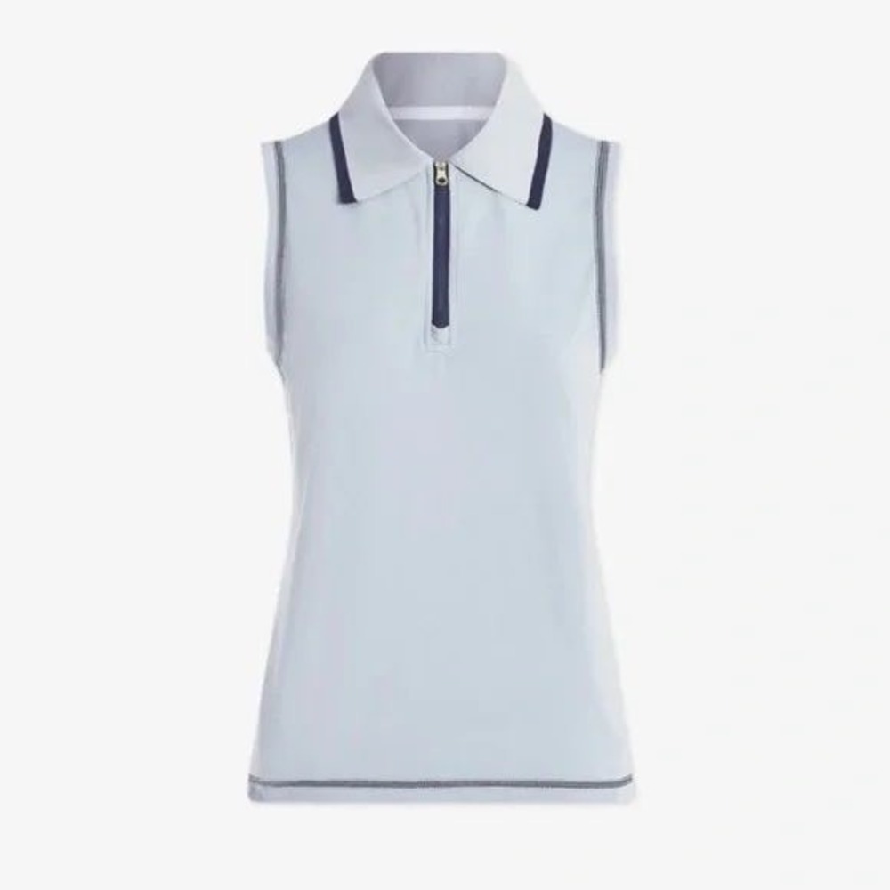 Varley Cammie Performance Tank Pearl‎ Blue Sleeveless Zip Polo Top XS NEW